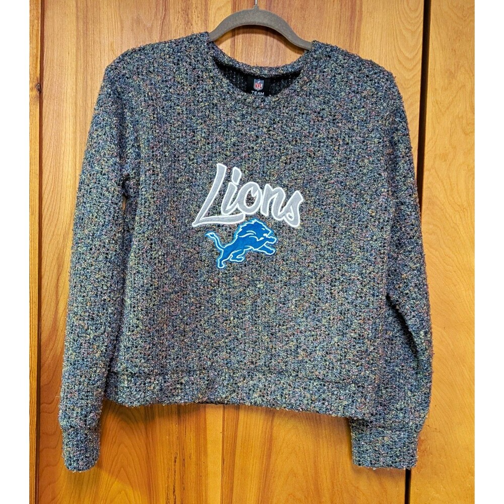 NFL Team Apparel Detroit Lions Women’s M Gray/Blue Boucle Sweater